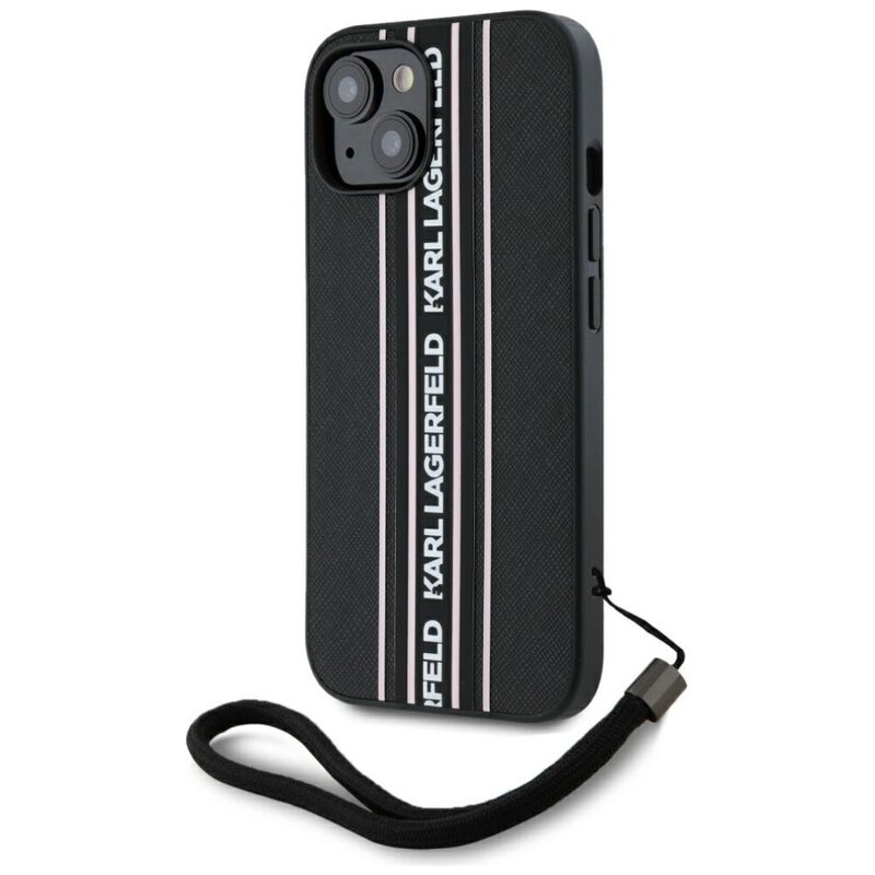 Etui KARL LAGERFELD Saffiano Athleisure Stripes Cord do Apple iPhone 15 Czarno-różowy