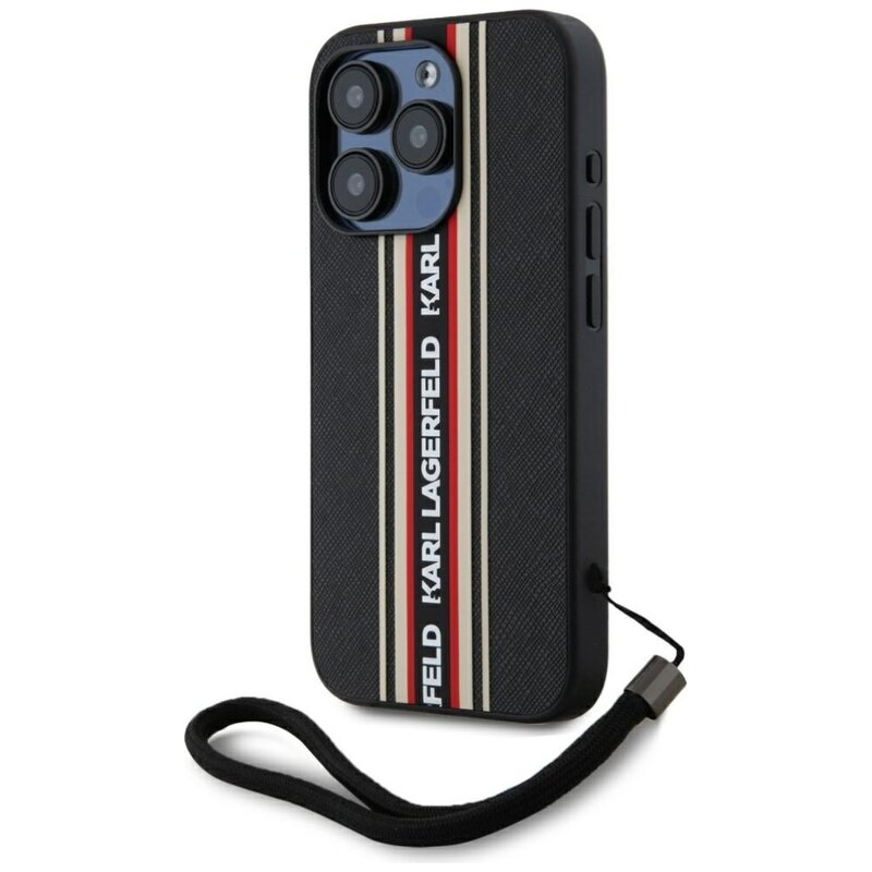 Etui KARL LAGERFELD Saffiano Athleisure Stripes Cord do Apple iPhone 15 Pro Max Czarno-czerwony