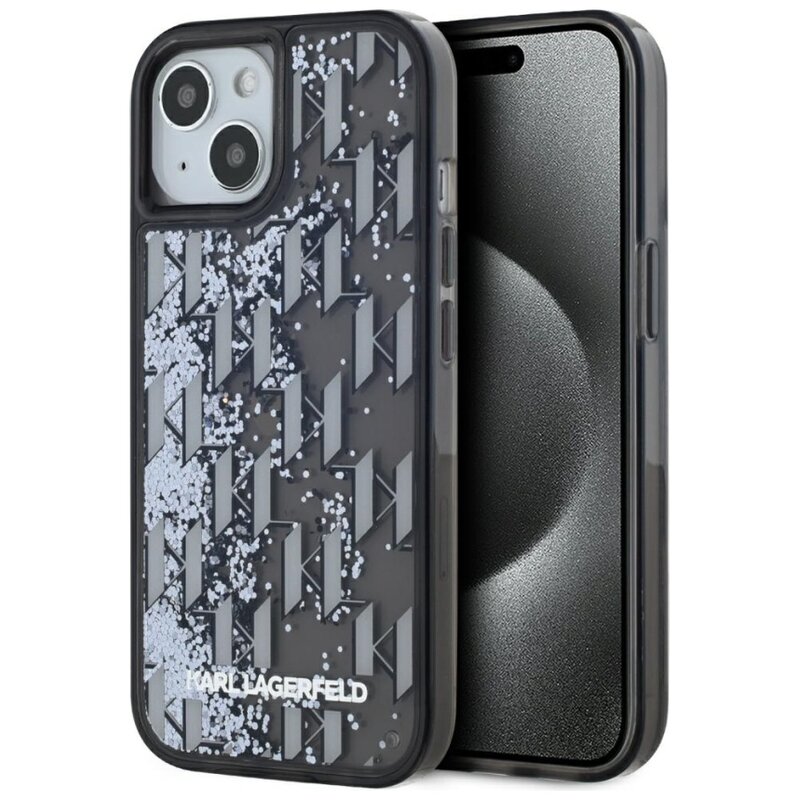 Etui KARL LAGERFELD Liquide Glitter Monogram Gradient do Apple iPhone 15 Czarny