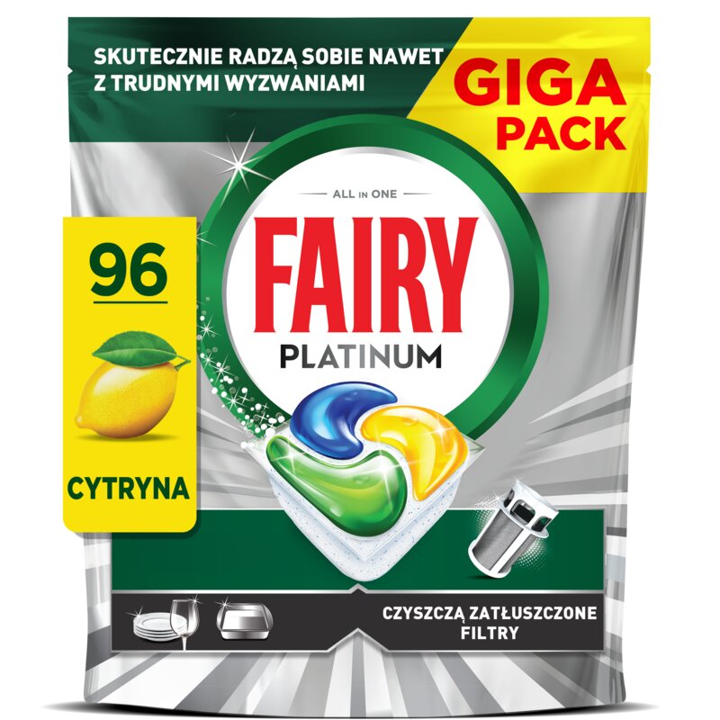 Фото - Таблетки для посудомийки Fairy Kapsułki do zmywarek  Platinum All In One Lemon - 96 szt. Platinum All One Lemon 