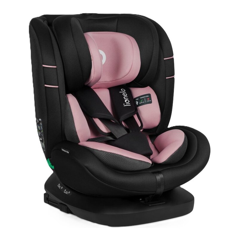 Fotelik samochodowy LIONELO Bastiaan i-Size 40-150 cm (0-36 kg) Czarno-różowy
