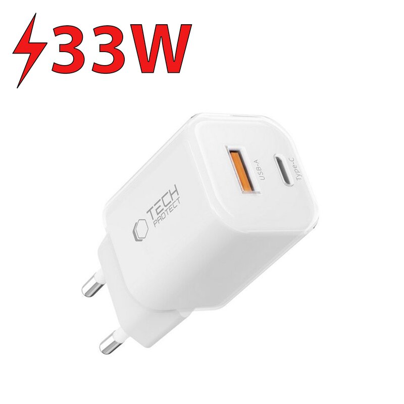 Ładowarka sieciowa TECH-PROTECT NCM33 33W Biały ładowarka do telefonu USB, USB-C
