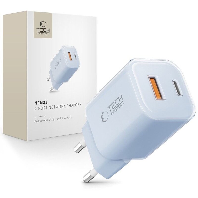 Ładowarka sieciowa TECH-PROTECT NCM33 33W Błękitny ładowarka do telefonu USB, USB-C