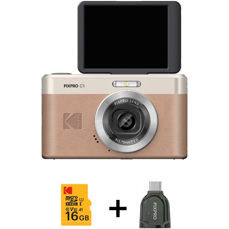 Aparat KODAK PixPro C1 Brązowy 13Mpix, 4x zoom, 1/3" BSI CMOS + Karta pamięci 16GB + Czytnik Kart USB