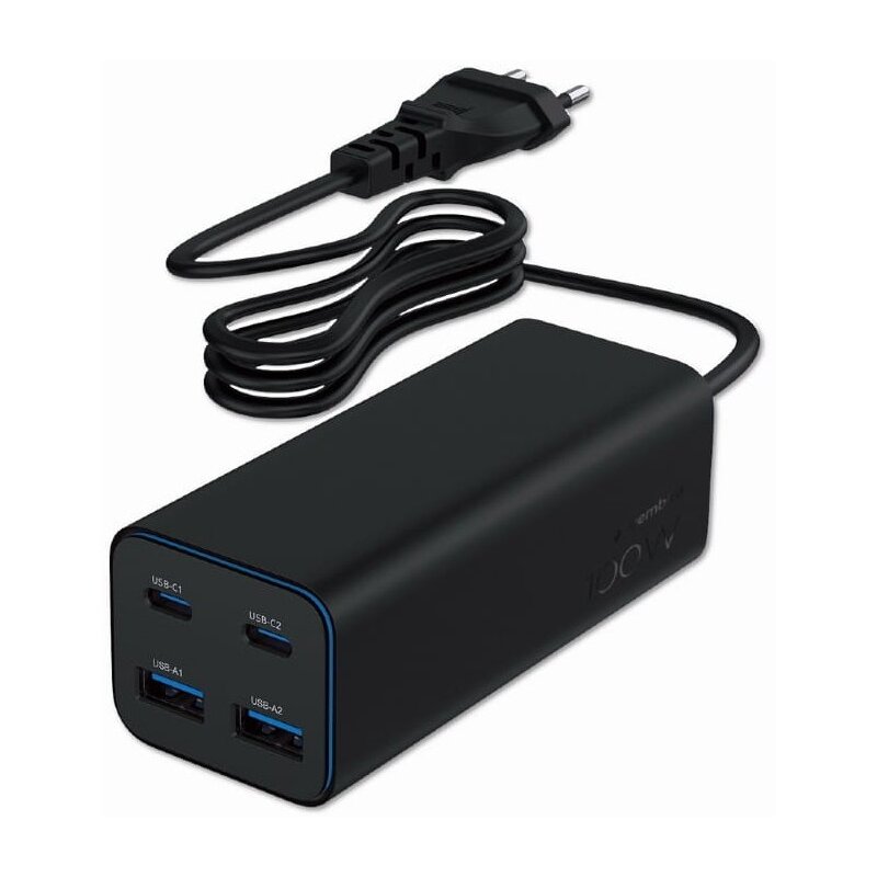 Ładowarka sieciowa GEMBIRD TA-UC-2A2C-PD100-01-BK 100W Czarny ładowarka do telefonu USB, USB-C + kabel