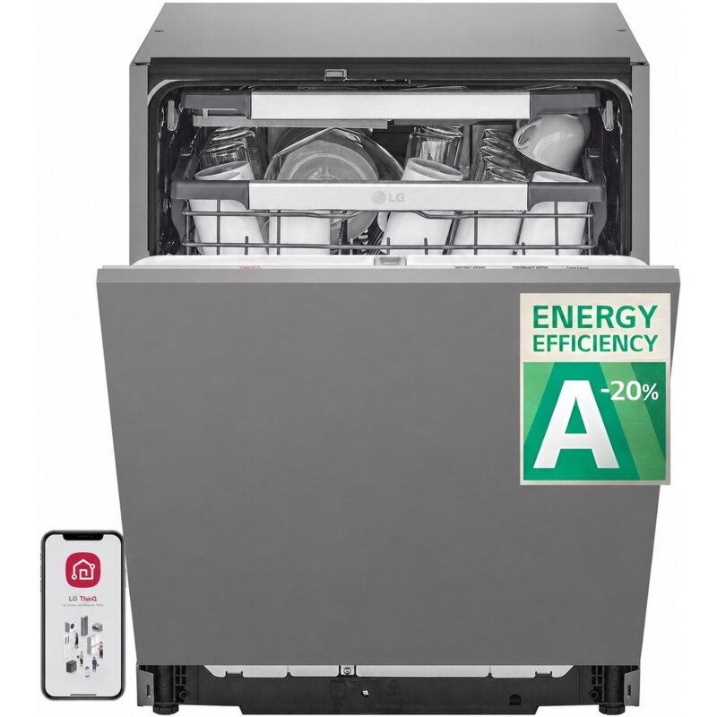 Zmywarka LG DB597TXS TrueSteam, Energy Efficiency klasa A-20%, QuadWash, Side rack, EasyRack Plus, DirectDrive, LG ThinQ, 43db, 14 kpl., 9.5l