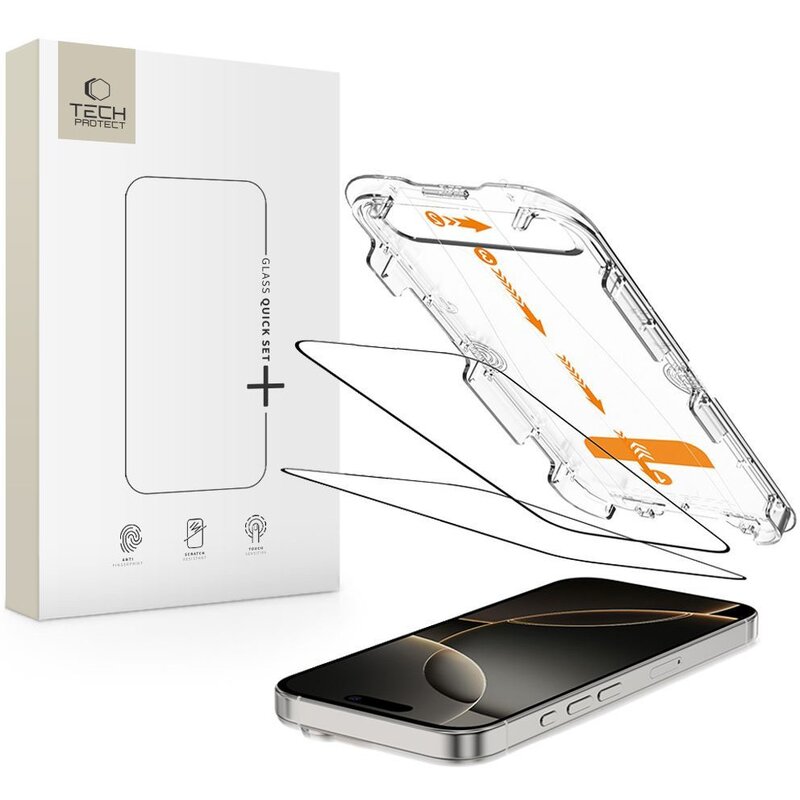 Szkło hartowane TECH-PROTECT Quick Set+ do Apple iPhone 16 Pro Czarny (2 szt.)
