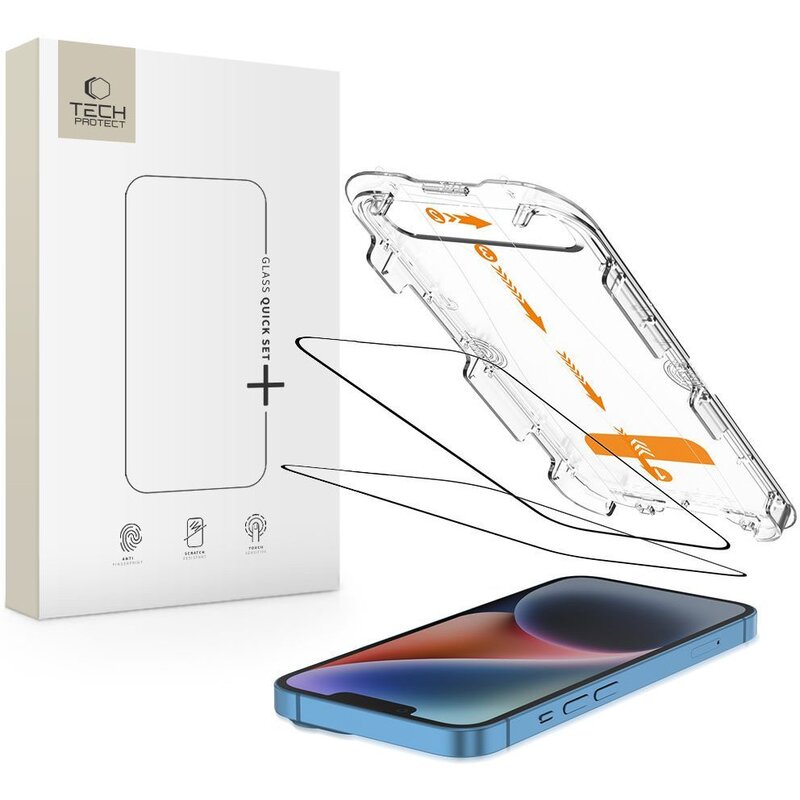 Szkło hartowane TECH-PROTECT Quick Set+ do Apple iPhone 13/13 Pro/14/16e/17e Czarny (2 szt.)