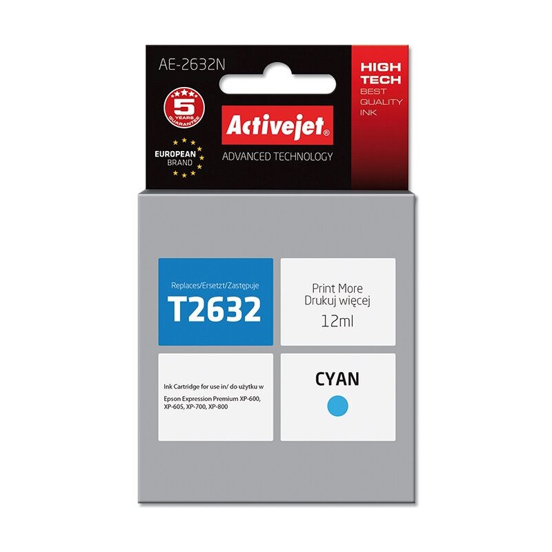 Tusz ACTIVEJET do Epson 26 T2632 Błękitny 12 ml AE-2632N