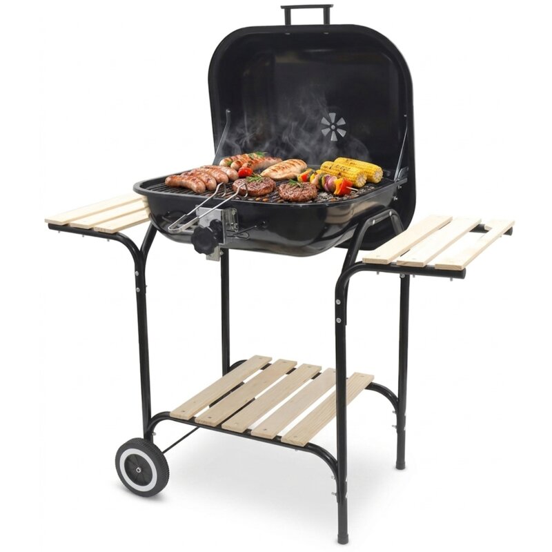 Grill ogrodowy węglowy PATIO 91332 Zamykany, na kółkach, półki boczne, regulacja wysokości rusztu