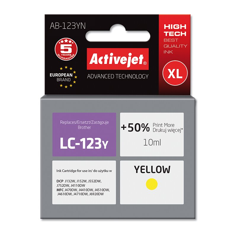 Tusz ACTIVEJET do Brother LC-123Y / LC-121Y Żółty 10 ml AB-123YN
