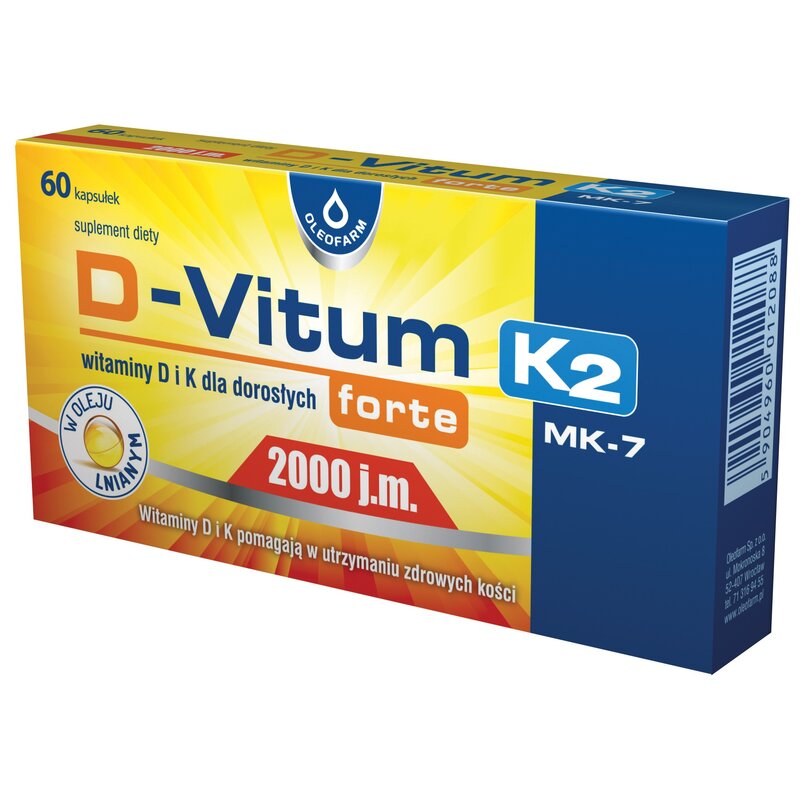 Kompleks witamin OLEOFARM D-Vitum K2 Forte 2000 j.m (60 kapsułek)