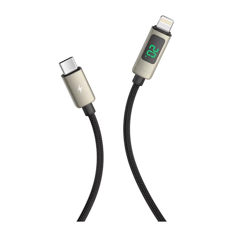 Kabel USB-C - Lightning VEN-DENS z wyświetlaczem LCD 20W 1.5 m Czarny