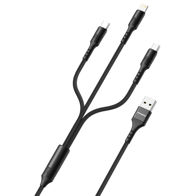Kabel USB - USB-C/Micro USB/Lightning VEN-DENS VD-DCA01 3w1 1.2 m Czarny