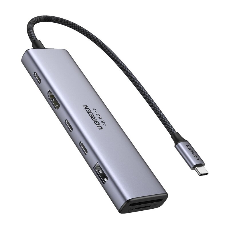 UGREEN Revodok 7w1 USB-C do 2x USB-C 3.2 USB-A 3.2 HDMI 4K 60Hz SD/TF PD 100W Szary