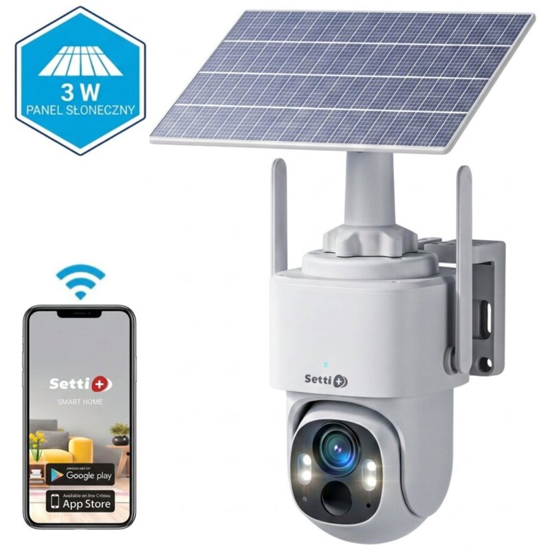 Kamera IP SETTI+ SC730 3MP Smart, Zewnętrzna, Wi-Fi, Kamera obrotowa, Akumulator, Panel solarny