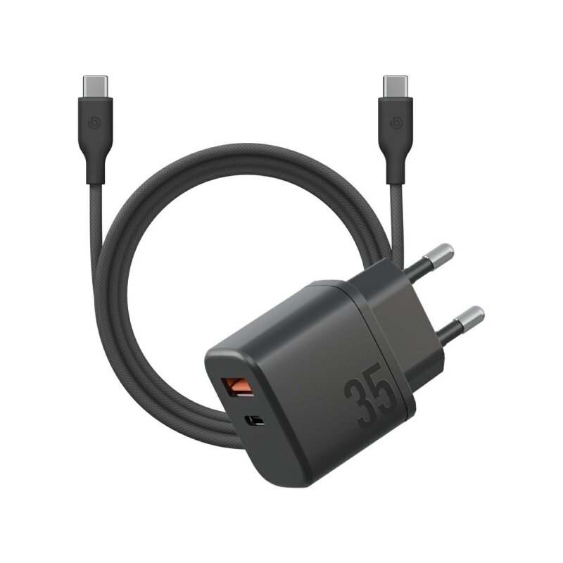 Energea Bazic Goport Velox Kit 1xUSB-C 1xUSB-A GaN 35W z kablem plecionym Czarny