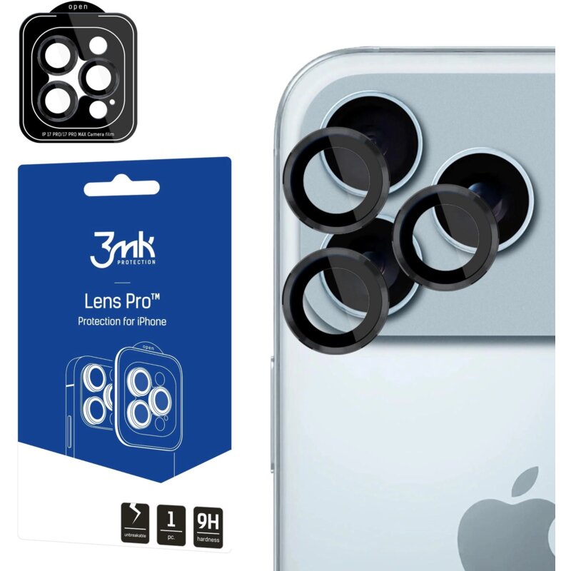 Szkło hartowane na obiektyw 3MK Lens Protection Pro do Apple iPhone 17 Pro/17 Pro Max Czarny