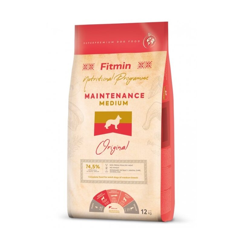 Karma dla psa FITMIN Medium Maintenance Drób z mięsem ryb i wątróbką 12 kg
