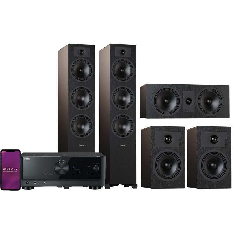 Zestaw Kina Domowego YAMAHA MusicCast RX-V6A Czarny 7.2-kanałowy + Kolumny Głośnikowe INDIANA LINE Tesi 6/7/2 Czarne 8K, AirPlay, Wi-Fi