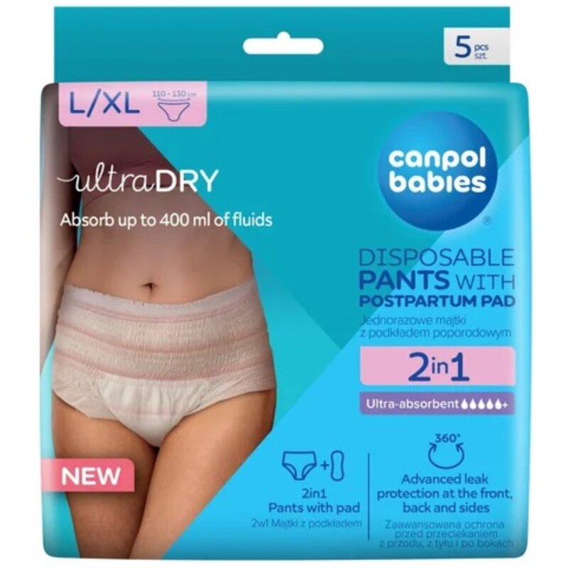 Majtki poporodowe CANPOL BABIES 2w1 z podkładem (L/XL)