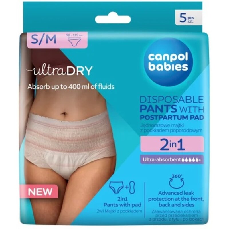 Majtki poporodowe CANPOL BABIES 2w1 z podkładem (S/M)