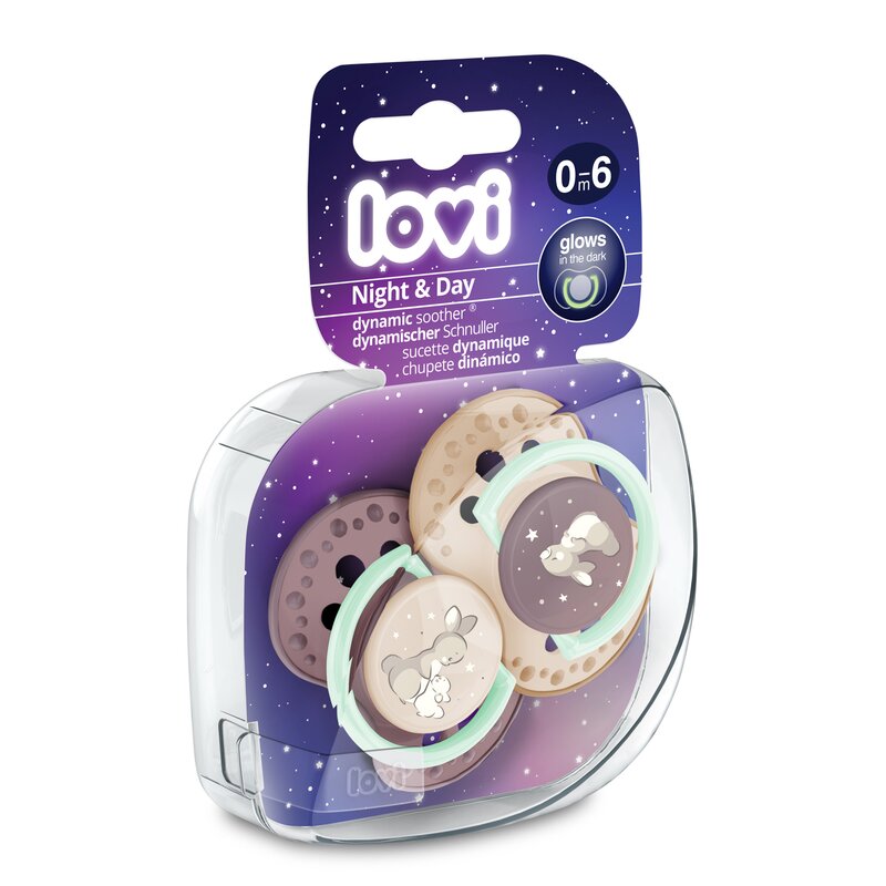Smoczek LOVI Night&Day Girl 0-6 m Różowy (2 sztuki)
