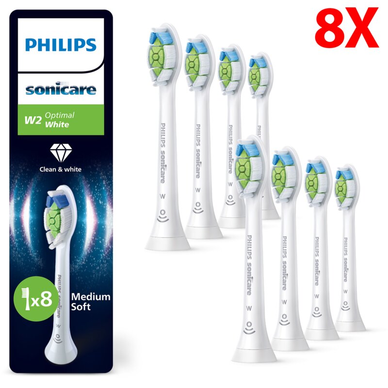 Oryginalna końcówka szczoteczki PHILIPS Sonicare W2 HX6068/87 Średnio miękkie włókna (8 szt.) (Wybielające)