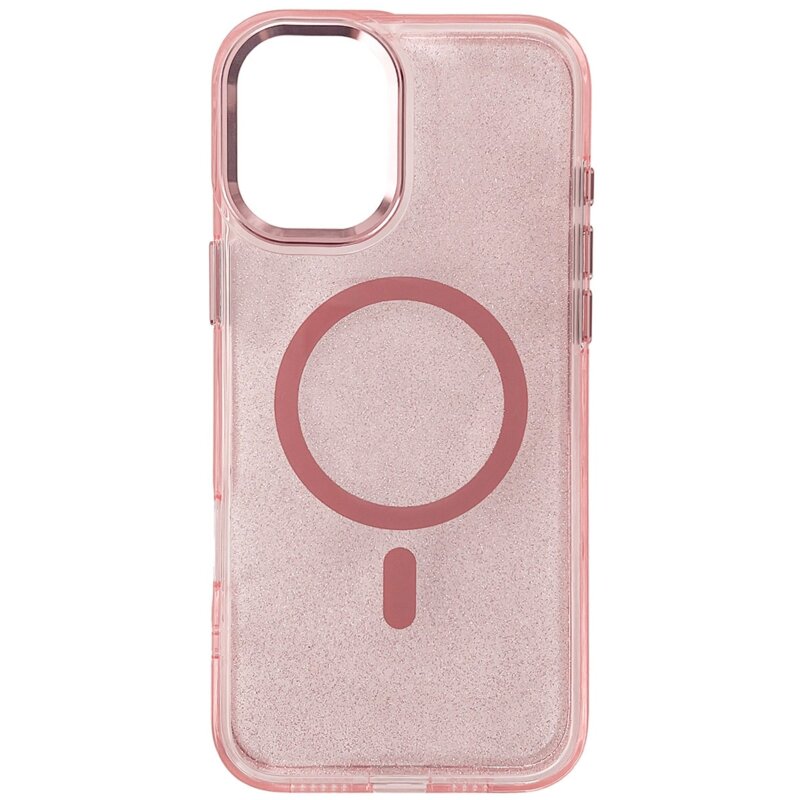 Etui HURTEL Glitter Case MagSafe do Apple iPhone 16 Różowo-przezroczysty