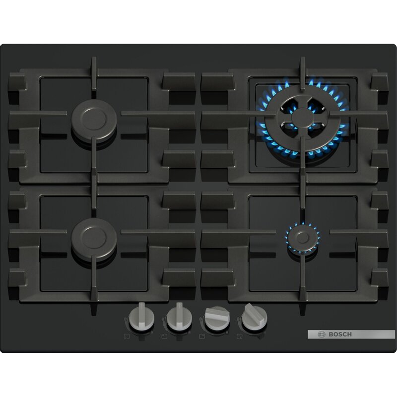 Płyta gazowa Bosch PNH6B6K40 Serie 4 60 cm | 4 palniki | ruszty żeliwne | zapłon elektryczny | czarny szkło