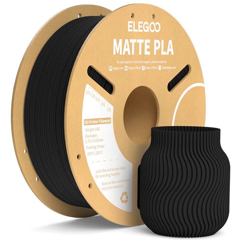 Filament ELEGOO Matte PLA, Średnica 1.75 mm, 1 kg (1 szt.) Czarny