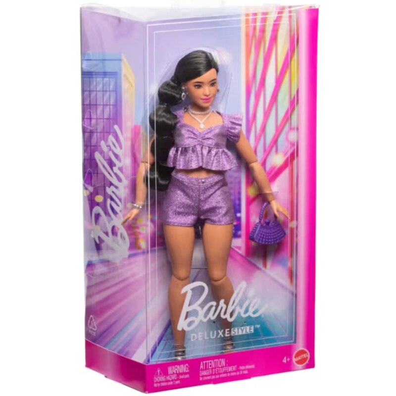Lalka Barbie Deluxe Style Fioletowy top i szorty JFP43