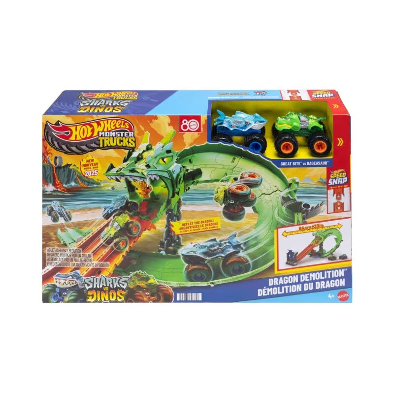Tor Hot Wheels Monster Trucks Rekiny vs Dinozaury Smoczy wyścig JFR06