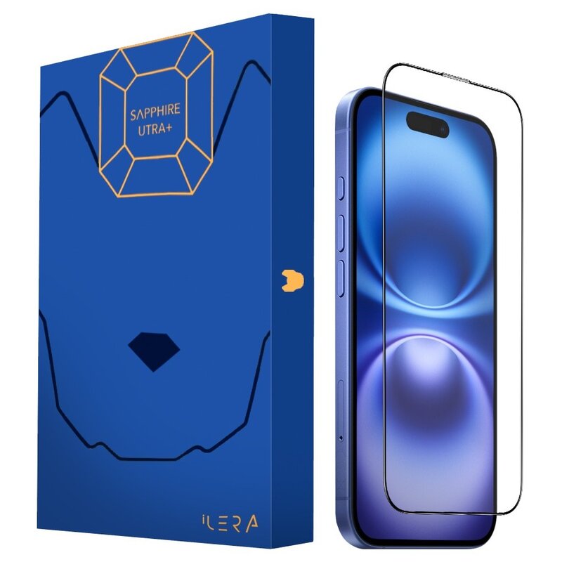 Szkło hartowane ILERA Premium Sapphire Ultra+ do Apple iPhone 16 Plus + szkło na obiektyw