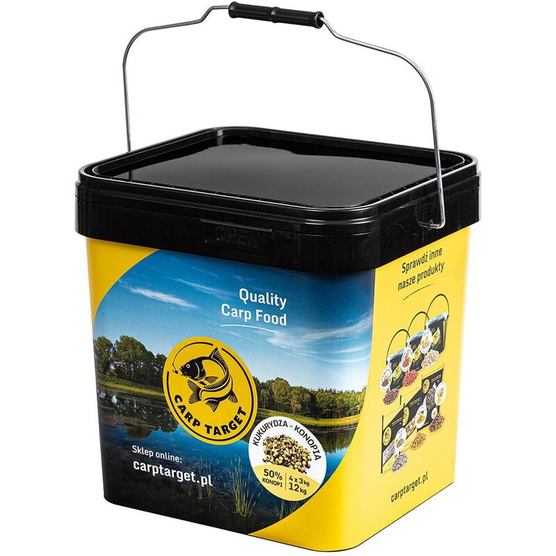 Zanęta CARP TARGET Mix ziaren Kukurydza Konopia (12 kg) + Wiadro 17 l