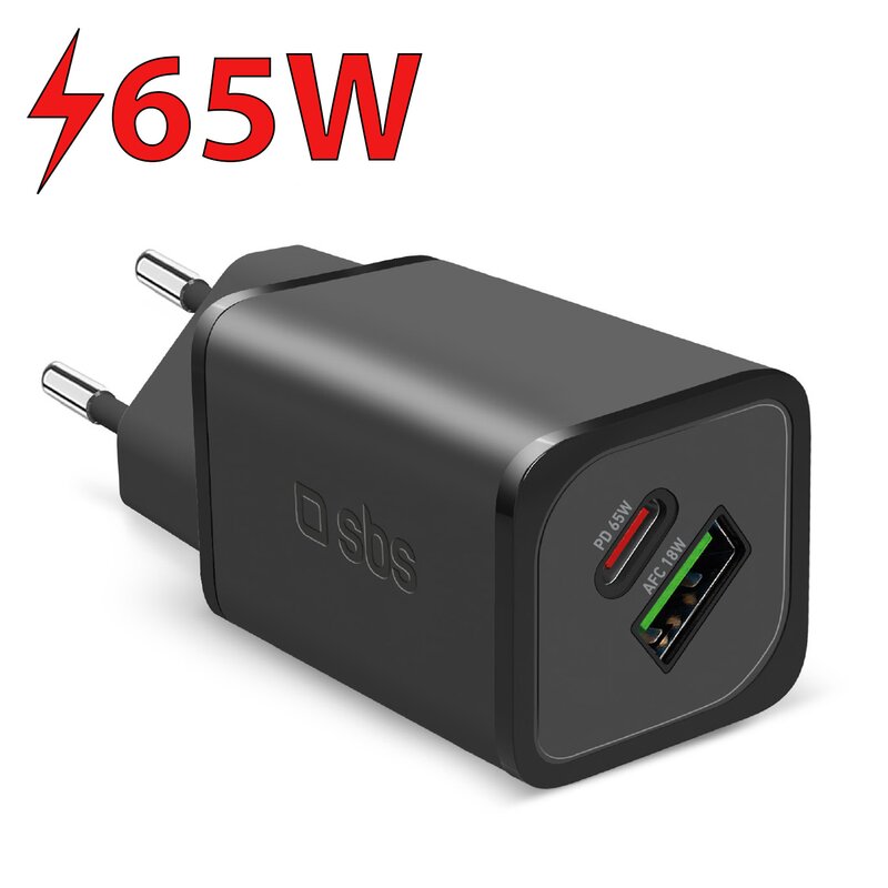 Ładowarka sieciowa SBS Nano GaN 65W Czarny ładowarka do telefonu USB, USB-C
