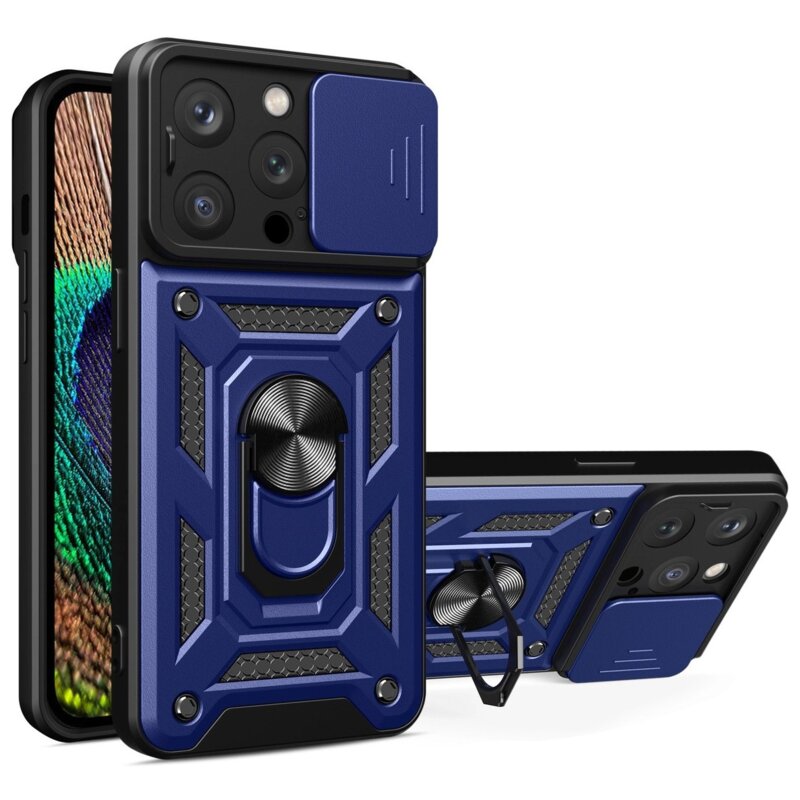 Etui HURTEL Hybrid Armor Camshield do Apple iPhone 15 Pro Niebieski
