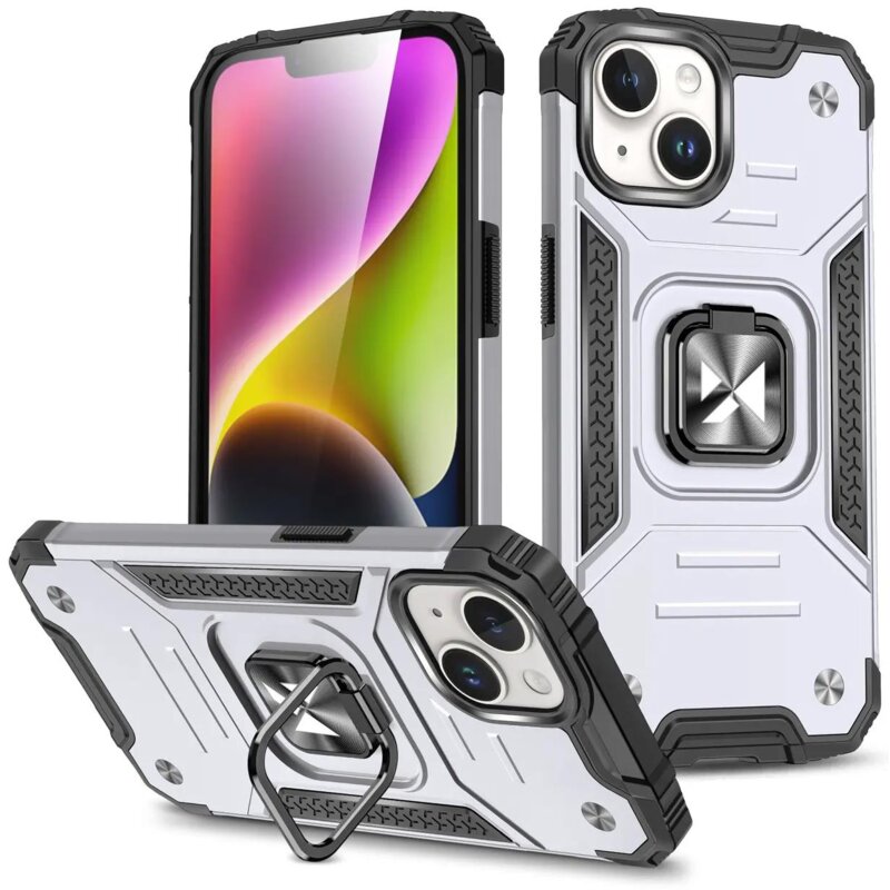 Etui WOZINSKY Ring Armor do Apple iPhone 15 Plus Srebrny