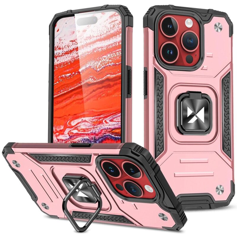 Etui WOZINSKY Ring Armor do Apple iPhone 15 Pro Max Różowe Złoto