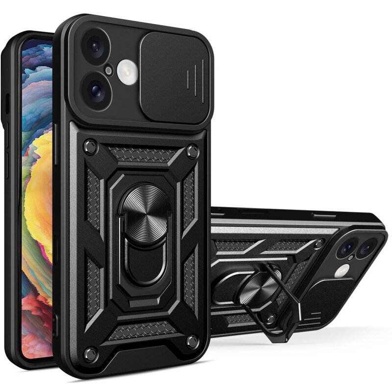 Etui HURTEL Hybrid Armor Camshield do Apple iPhone 16 Czarny
