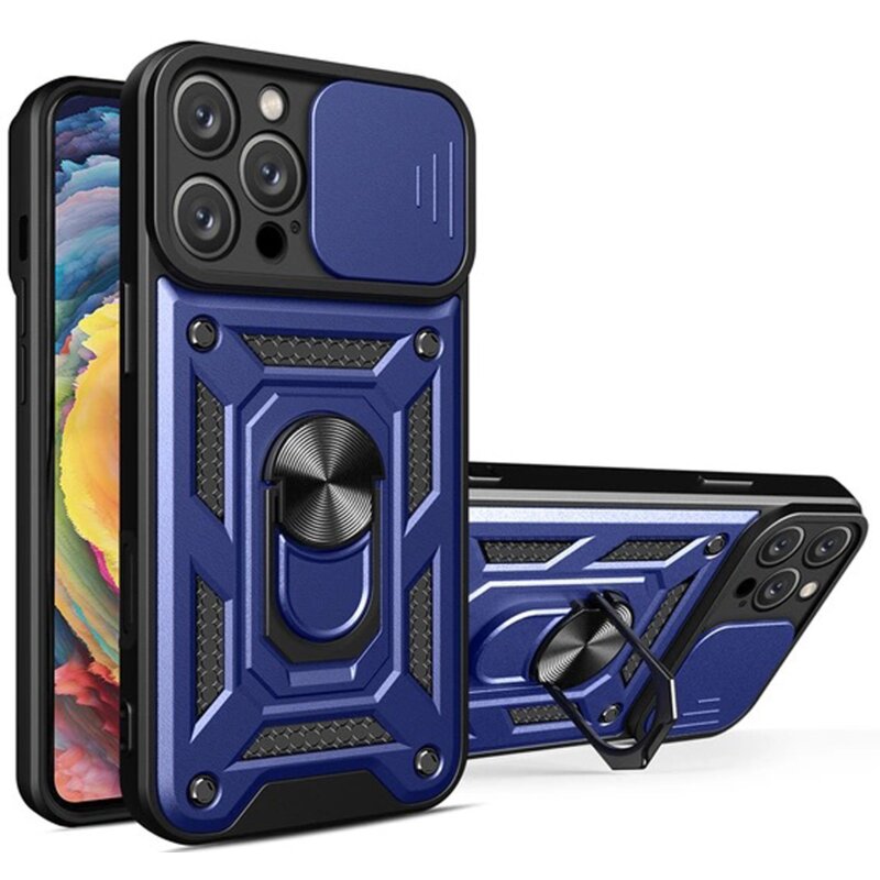 Etui HURTEL Hybrid Armor Camshield do Apple iPhone 16 Pro Niebieski