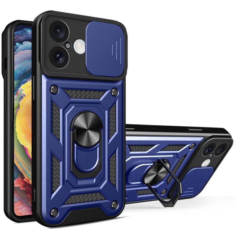 Etui HURTEL Hybrid Armor Camshield do Apple iPhone 16 Plus Niebieski
