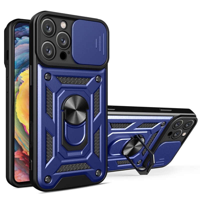 Etui HURTEL Hybrid Armor Camshield do Apple iPhone 16 Pro Max Niebieski