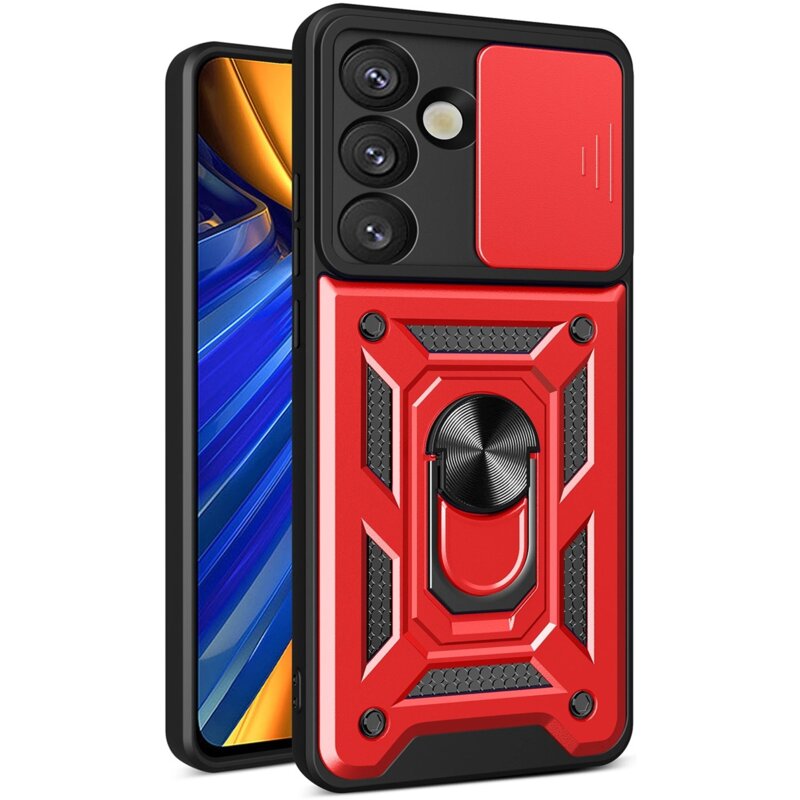 Etui HURTEL Hybrid Armor Camshield do Samsung Galaxy S25 Czerwony