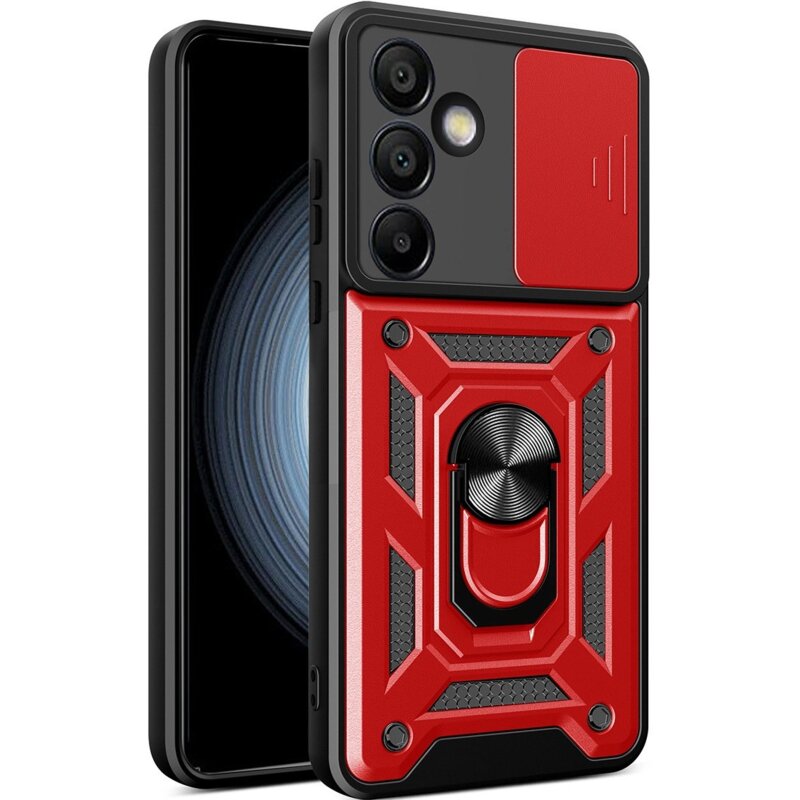 Etui HURTEL Hybrid Armor Camshield do Samsung Galaxy S25+ Czerwony