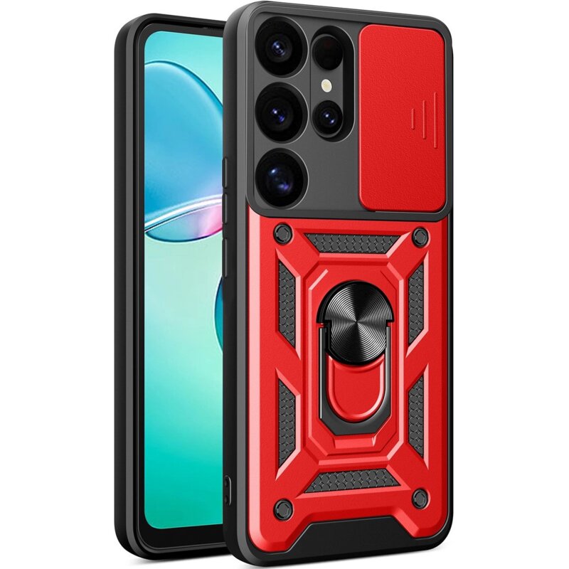Etui HURTEL Hybrid Armor Camshield do Samsung Galaxy S25 Ultra Czerwony