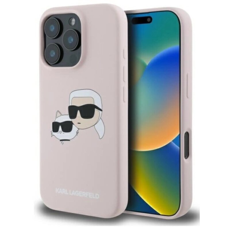 Etui KARL LAGERFELD Silicone Double Heads Print MagSafe do Apple iPhone 16 Pro Różowy