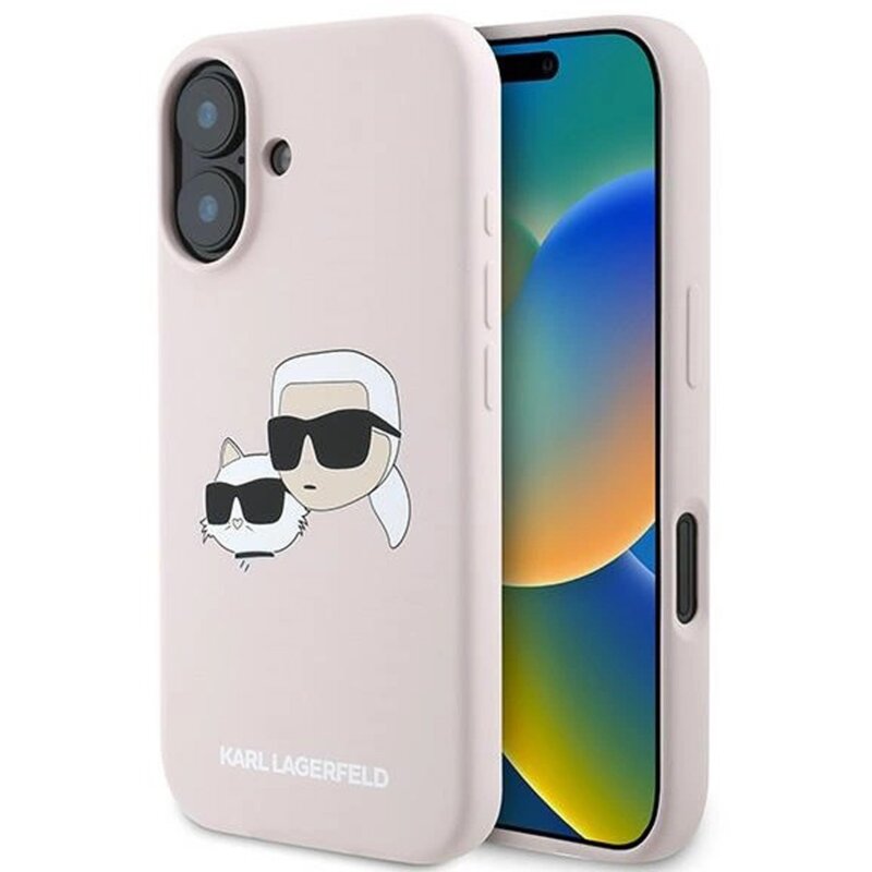 Etui KARL LAGERFELD Silicone Double Heads Print MagSafe do Apple iPhone 16 Plus Różowy