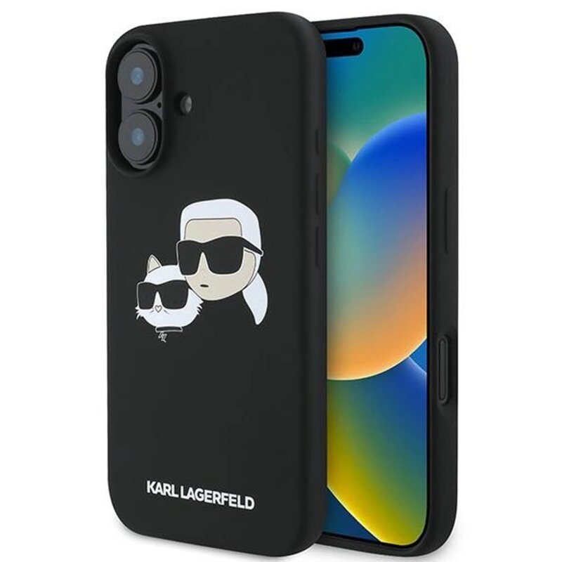 Etui KARL LAGERFELD Silicone Double Heads Print MagSafe do Apple iPhone 16 Plus Czarny