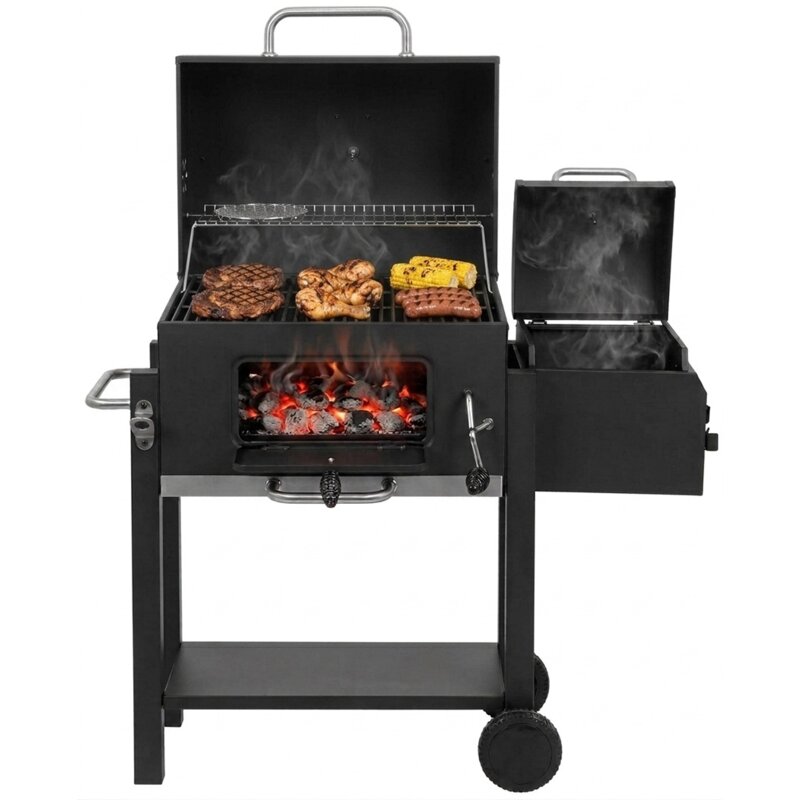 Grill ogrodowy węglowy LUND Deluxe 99925 Zamykany, wędzarnia, regulacja wysokości rusztu, kółka